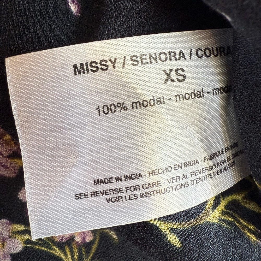 William Rast XS Black Floral Long Sleeve Chiffon Mock Neck Blouse - Picture 7 of 7